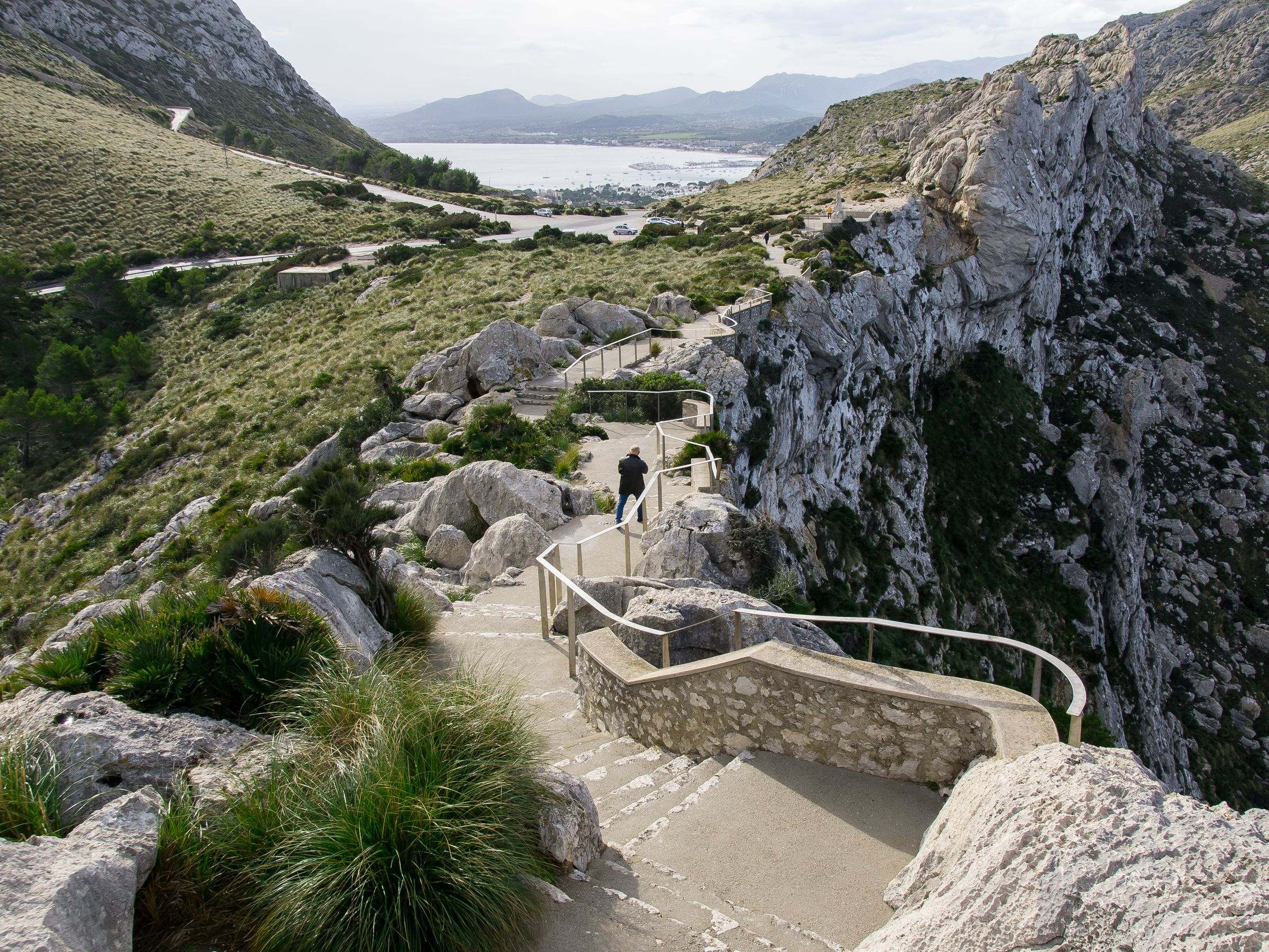 A stone path winding along a rocky mountainside in Mallorca