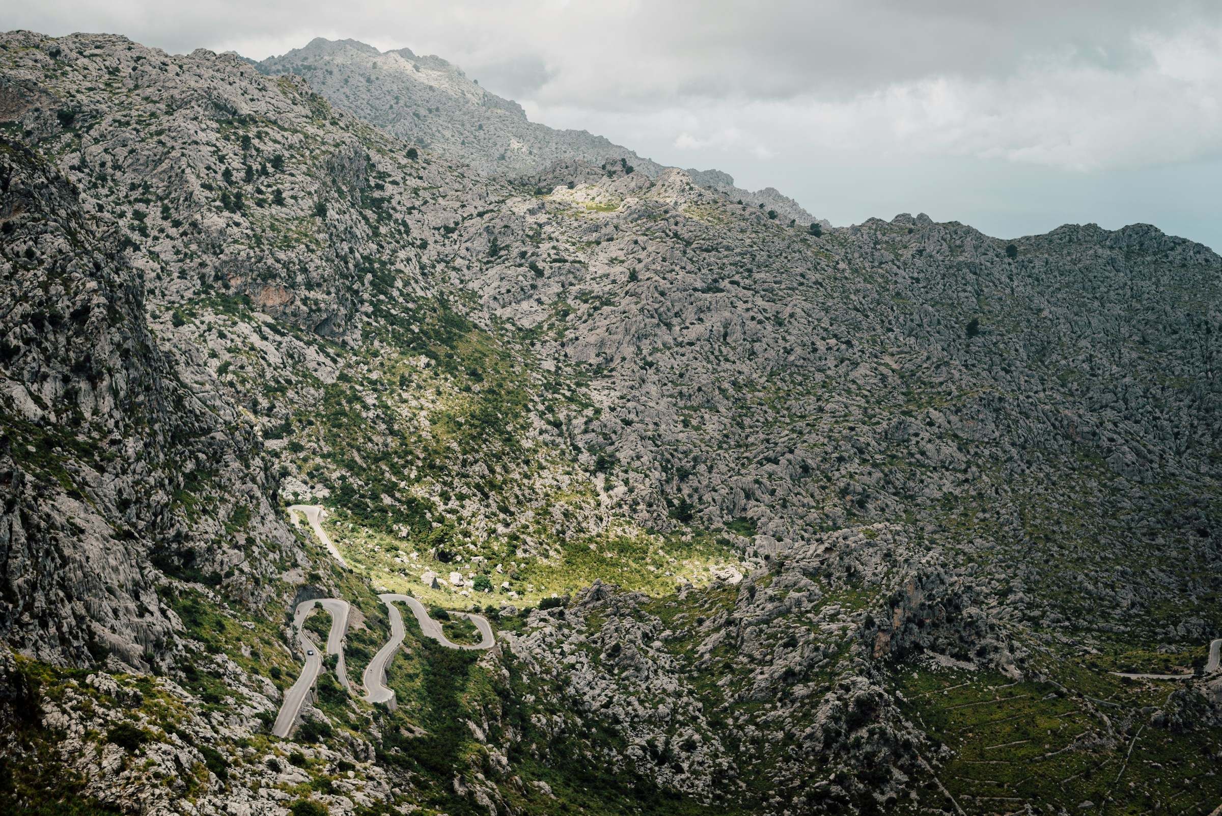 The hairpin bends of the Sa Calobra road seen from above